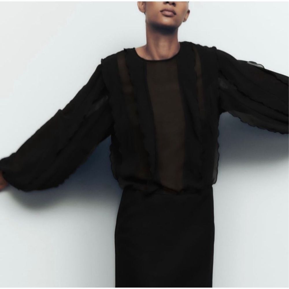 ZARA Black Ruffle Dress NWT Size M - Picture 2 of 11